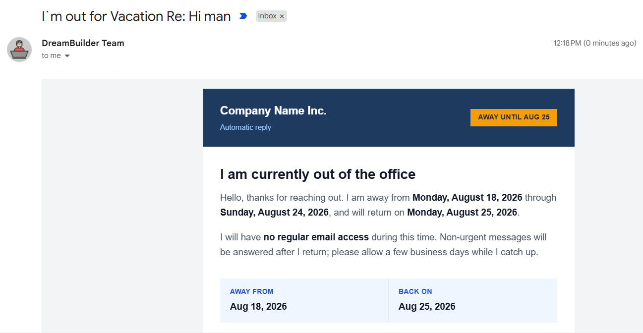 Beautiful HTML vacation auto-reply in Gmail