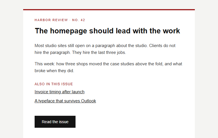 Rendered HTML newsletter design inserted into a Gmail message
