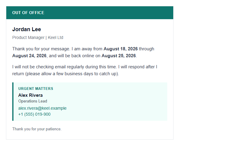 HTML email template shown as a rendered layout, not an attachment