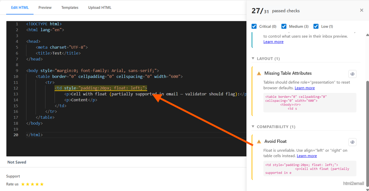 Validator highlighting partially supported CSS properties