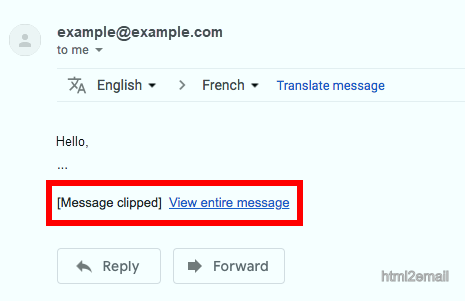 Gmail clipping notice on large email