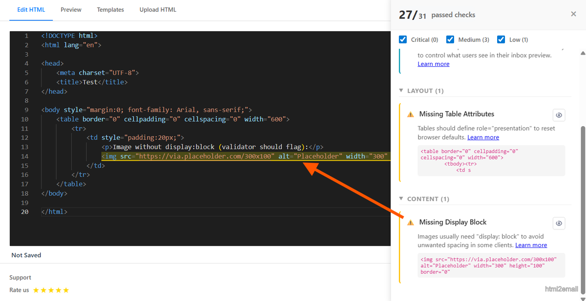 Validator highlighting missing display block on image