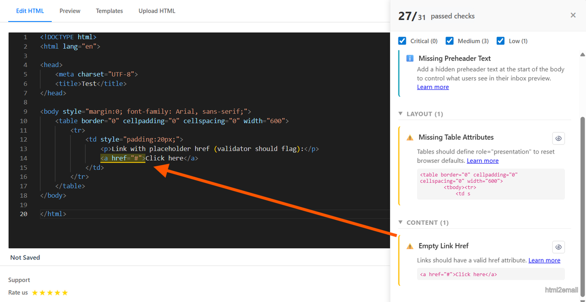 Validator showing invalid href warning