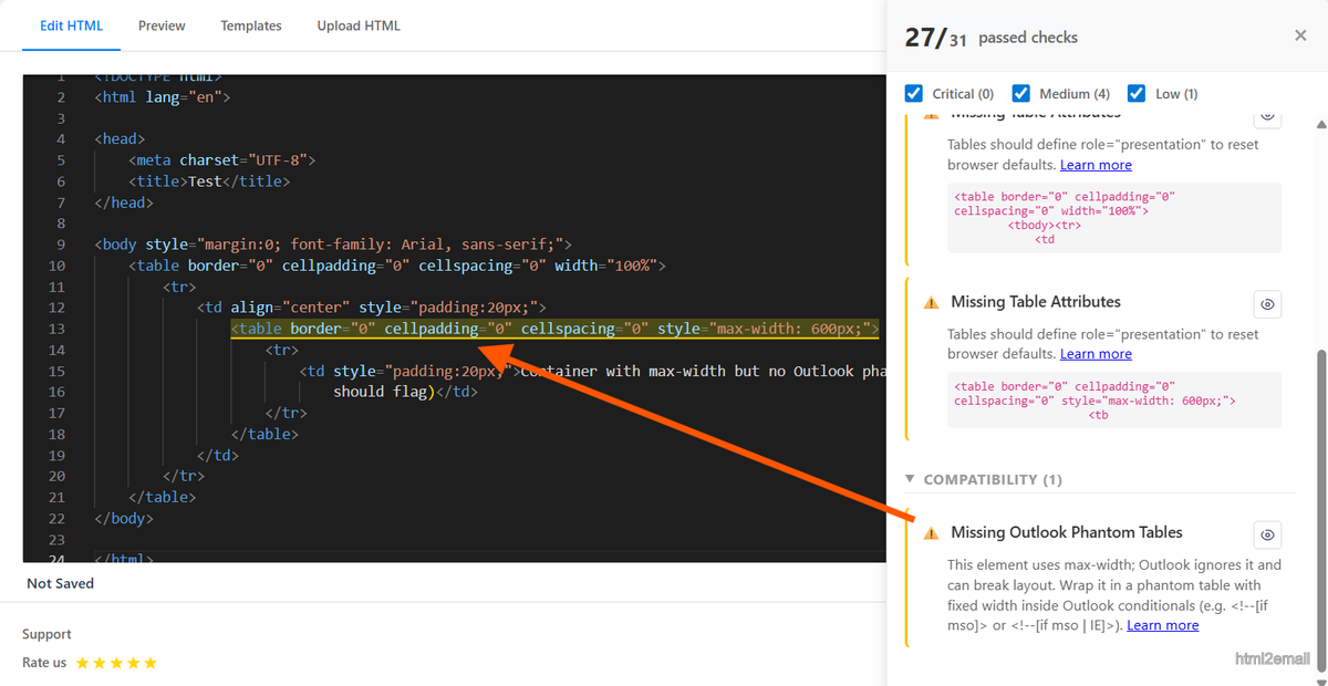 Validator warning about missing Outlook phantom table