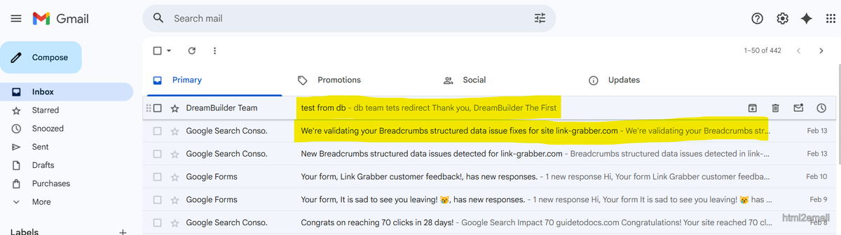 Inbox view showing subject line and preheader preview text